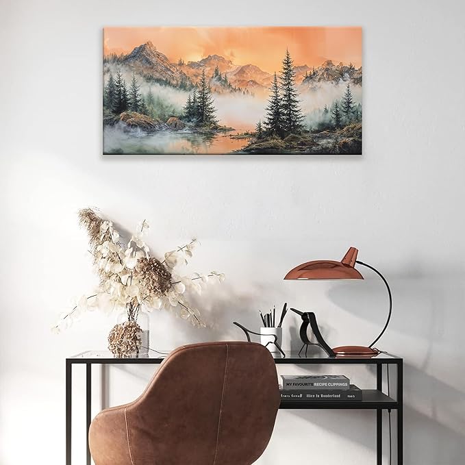 Tsomzxng Canvas Art Wall Decor For Living Room Mountain Wall Art Picture For Bedroom Modern Office Wall Decorations Forest River Landscape Paintings Pictures Artwork Aesthetic 20 X 40 In