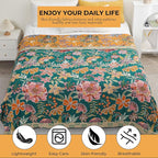 Boho Throw Blankets Reversible Luxurious Cotton Bed Throws with Vintage Bohemian Design & Yellow/Green Lightwight Floral Decor Blanket, Perfect as Bed Sofa Quilt 60" x 80"