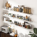 Fun Memories Farmhouse Floating Shelves - 8 Inch Deep Rustic Wood Wall Shelf - Premium Solid Pine Wood Storage Shelf for Kitchen Living Room Bedroom - 30" W x 8" D - Set of 2 - White