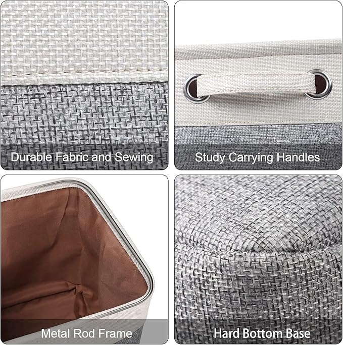Kntiwiwo Storage Baskets for Closet 15" x 10" x 9.5" Fabric Storage Bins for Shelves Decorative Storage Cubes with Handles Large Linen Closet Organizer Bins for Home, Set of 3, Grey