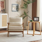 Karl home Accent Chair Wide Armrest Mid-Century Lounge Chair Linen Fabric Armchair with Lumbar Pillow & Solid Wood Frame for Living Room, Bedroom, Balcony, Beige
