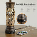BOBOMOMO 27.25” Antique Gold Table Lamps Set of 2 – Farmhouse Bedside Lamps with Night Light & USB A+C Ports, Vintage Lamps for Bedroom, Living Room, Entryway, Nursery, Reading Nook(Bulbs Included