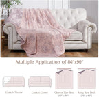 jinchan Boho 100% Cotton Muslin Queen Size 80x90 Inches Blanket Lightweight 4-Layer Quilted Soft Pink Multi Floral Throw Blanket Reversible Comfy Flower Rustic All Seasons Couch Bedroom Decor