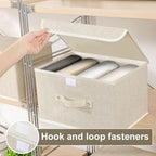 Storage Boxes, Collapsible Storage Bins with Lids, Cotton and linen cloth Storage Baskets with Handle, for Books, Closet, Bedroom, Home, 13x9.1x7.9 in, Grey and Beige