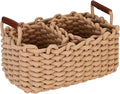 Sea Team 3-Pack Rectangle Woven Cotton Rope Storage Baskets with Handles, Shelf Basket, Closet Organizers, 3-in-1, Khaki