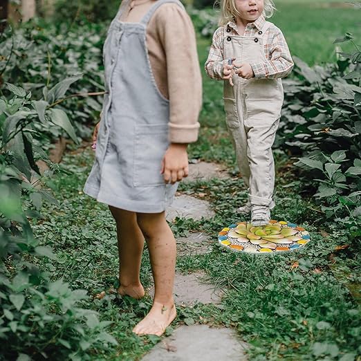 Succulent Pattern Cement Stepping Stones - Outdoor Pavers for Walkway, Multicolored Decorative Stone for Garden, 0.75 x 10 x 10 Inch