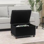 Joveco Storage Ottoman Bench, Rectangle 24″ Linen Foot Rest Stool Square Footstool for Living Room, Bedroom, Black