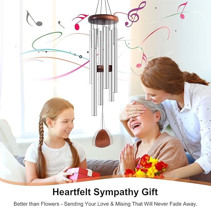 Large Aluminium Wind Chimes 37 Inches to Create a Zen Atmosphere Suitable for Outdoor, Garden, Patio Decoration. Classic Wind Chimes with Wind Catcher Suitable as A Gift for Unisex(Silver)
