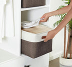 DECOMOMO Storage Baskets for Shelves - Fabric Closet Organizers and Storage Bins, Perfect Baskets for Organizing Closet Toys Nursery (Brown and White, XL - 3 Pack)