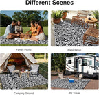 OLANLY Outdoor Rug Waterproof 6x9 ft Clearance, Reversible Outdoor Plastic Straw Rug with Floral Pattern, RV Mat for Patio, Camping, Balcony, Deck, Backyard, Black & White