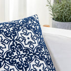 HWY 50 Navy Blue Decorative Throw Pillow Covers 18x18 Inch, Pack of 2 Embroidered Cotton Farmhouse Cushion Cover Pillow Case for Sofa Couch Living Room Bed Bedroon, Modern Pattern
