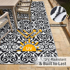 OLANLY Outdoor Rug Waterproof 5x8 ft Clearance, Reversible Outdoor Plastic Straw Rug with Floral Pattern, RV Mat for Patio, Camping, Balcony, Deck, Backyard, Black & White