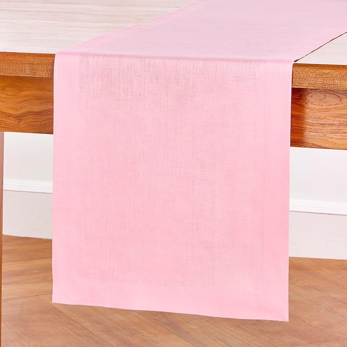 Solino Home Linen Table Runner 36 Inches - 100% Pure Linen Pink Lemonade Table Runner 14 x 36 Inch Ideal for Dresser and Coffee Tables - Halloween - Fete