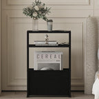 Black Side Table, Slim Side Table with Magazine Rack, Bathroom Table for Small Spaces, Narrow Bedside Table for Living Room, Bedroom