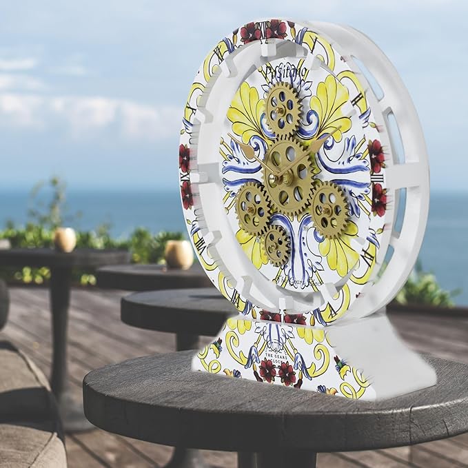 The Gears Clock Wall Clock Italy Collection with Moving Gears (Positano, 10 inch Round)