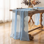 Cheesecloth Light Blue Table Runner Gauze Rustic Cheese Cloth Table Runner 120 Inch 10 FT for Wedding Baby Shower Bridal Shower Birthday Party Sheer Home Boho Decorations