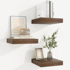 fuqing Floating Shelves for Wall, Bathroom Shelf Wall Mounted for Storage, Shelves with Invisible Bracket for Bedroom, Kitchen, Living Room, Farmhouse Small Book Shelf, 6.5 Inch Set of 3, Walnut