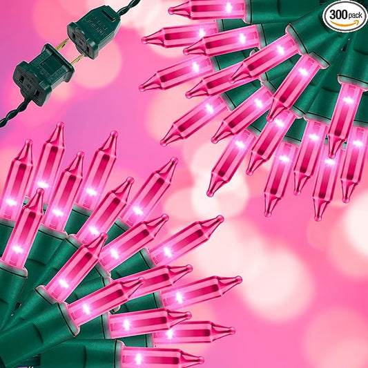 300LIGHTS(2*150L) Pink Extra-Bright with End Connectors Christmas Decorative Lights 19.44m UL Certified Mini String Light Set Waterproof for Home Garden Holiday Tree Party Patio Decor Wedding