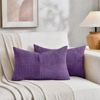 Fancy Homi 2 Packs Purple Long Lumbar Decorative Throw Pillow Covers 12x24 Inch for Living Room Couch Bed, Farmhouse Boho Home Decor, Soft Striped Corduroy Rectangle Accent Cushion Case 30x60 cm