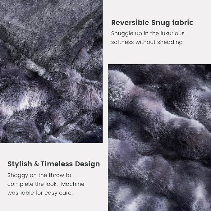 Cozy Bliss Faux Fur Throw Blanket for Couch, Fuzzy Soft Plush Thick Bubble Blanket for Sofa Bedroom Living Room, 108 * 90 Inches Tie Dye Black
