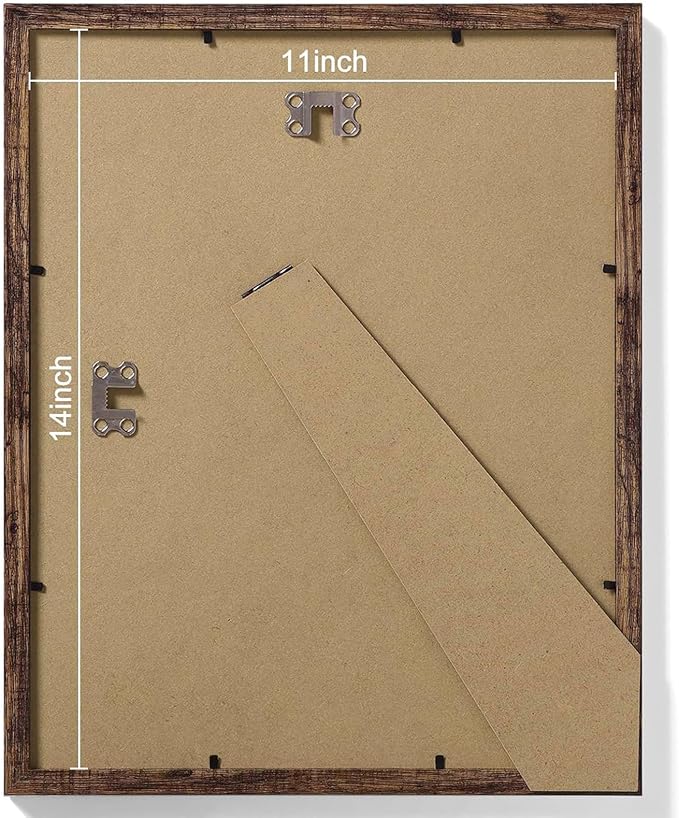 Vittanly 11x14 Picture Frames Set of 9, Shatter Resistant Plexiglass, Display 8x10 Pictures with Mat or 11x14 without Mat, Photo Frames for Wall or Tabletop, Engineered Wood, Brown