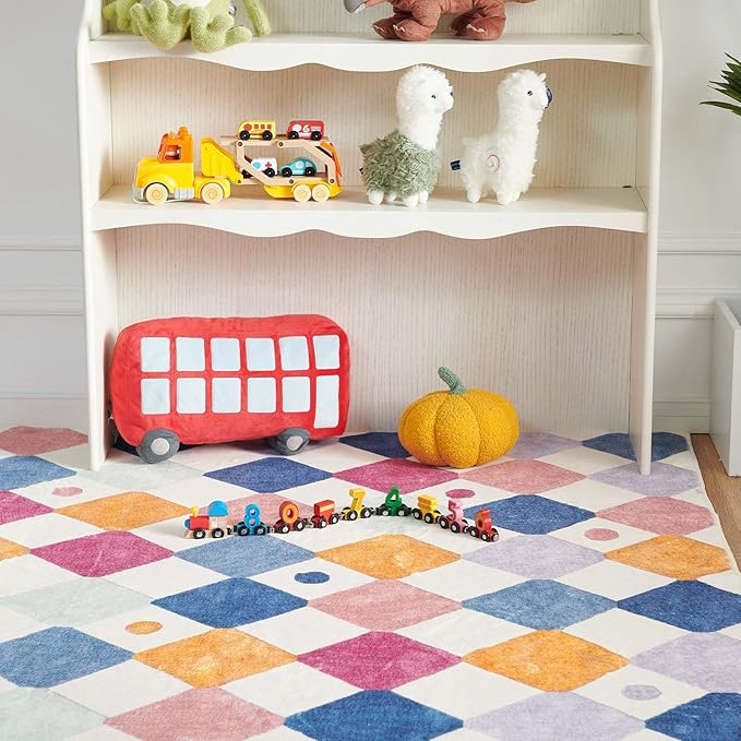 jinchan Runner Rug 2x5 Kids Hallway Washable Rug Indoor Soft Non Slip Modern Diamond Carpet for Nursery Room Bedroom Kitchen Laundry Room Berries on Cream