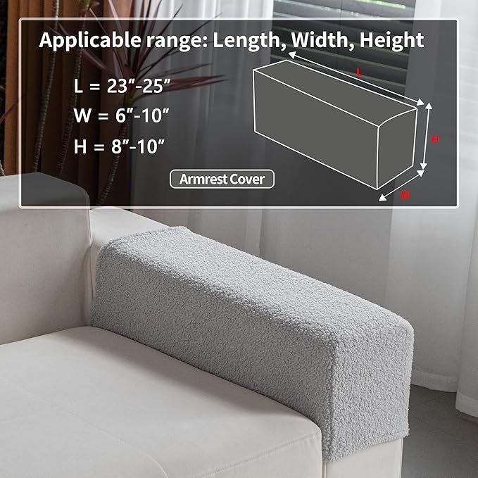 Couch Cushion Covers for Sectional Sofa, Stretch Soft Sofa Slipcovers Washable Wear-Resistant Universal Furniture Protector for Living Room(1 Piece Armrest Cover, Light Gray)