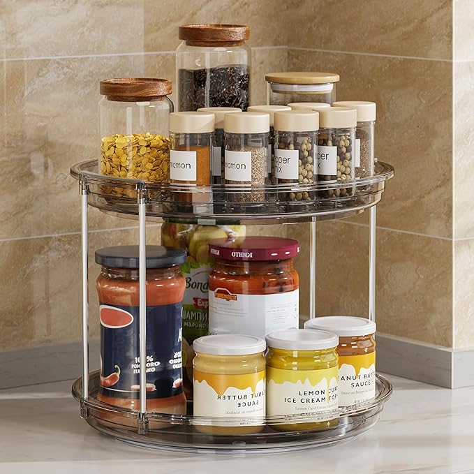 LAMU 2 Tier Lazy Susan Turntable Organizer 9.25'' Rotating Spice Rack Organization for Cabinet, Kitchen, Pantry, Countertop, Bathroom, Vanity, Medicine Cabinet Organizer, Grey