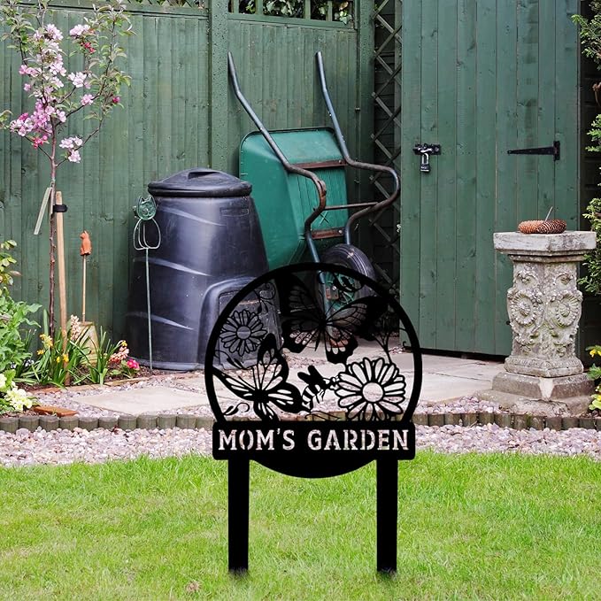 Personalized Butterfly Garden Metal Sign with Stake, Custom Address Plaque Yard Name Sign, Farmhouse Decorations