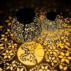 2 Pack Outdoor Solar Lantern Lights, Waterproof Tabletop LED Moroccan Lanterns, Hanging Metal Decorative Garden Lights for Patio, Lawn, Porch, Backyard
