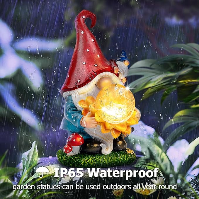 Solar Gnomes Garden Decor Outdoor Statues, Gnomes Gardening Gifts for Women Mom, Gnomes Decorations for Yard with Sunflower Decor Solar Lights for Outside, Patio, Lawn, Porch Decor