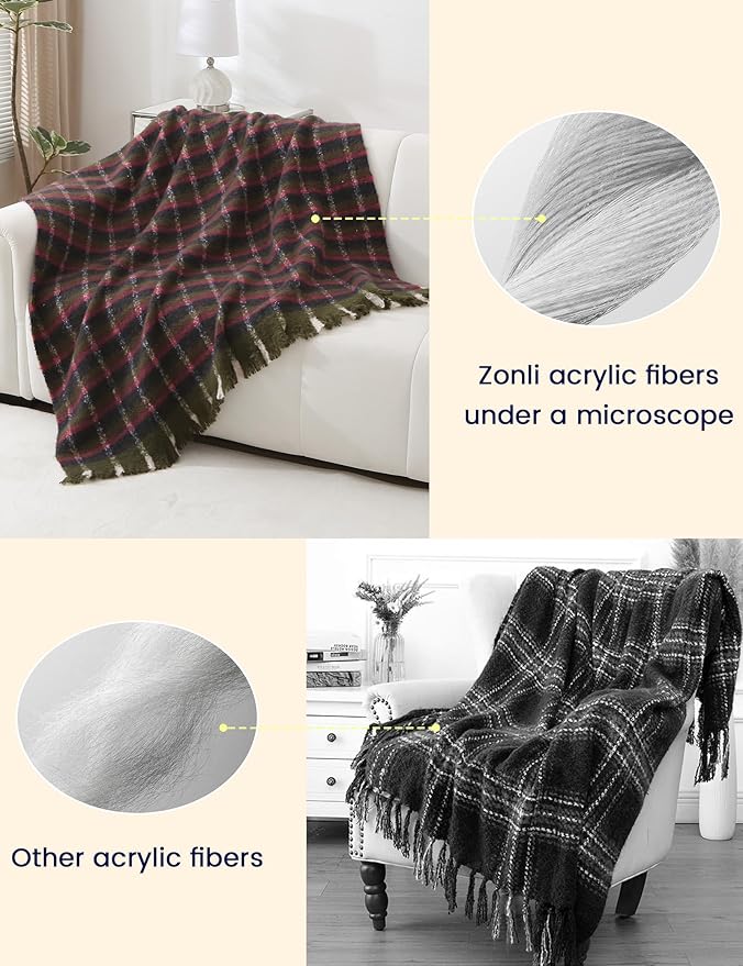 ZonLi Christmas Plaid Throw Blanket, 50" x 60" Christmas Decorative Blankets, Decorative Vintage Throws with Tassel for Couch, Bed, Sofa, Chair, Outdoor, Cozy Warm Lightweight Farmhouse Blankets