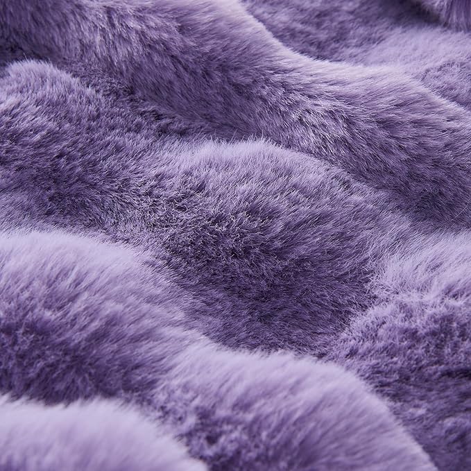 Lotus Karen Faux Fur Throw Blanket Purple - Big Bubble Rabbit Fluff Blanket for Couch Bed Sofa,Softest Fluffy Fuzzy Cozy Blanket,Thick Furry Plush Shaggy Warm Blankets for Women,50x60 Inches