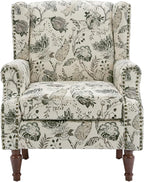 UIXE High Back Floral Accent Chairs Set of 2, Upholstered Armchair in Fabric, Retro Printed Wingback Arm Chair for Living Room, Nailhead Trim Single Sofa Bedroom Reading Seat - Plants Beige