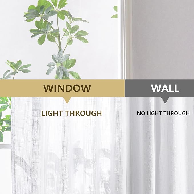 MYSKY HOME White Curtains for Living Room, Semi Sheer Curtains & Drapes Light Filtering Farmhouse Country Boho Style Back Tab Draperies for Sliding Glass Door (Customsize, Pure White)