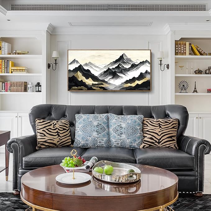 amatop Large Framed Canvas Wall Art Modern Abstract Mountain Landscape Art Print Zen Minimalist Artwork Black and White Decorative Motivational Picture for Office Living Room Bedroom Decor 48x24 Inch