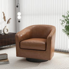 Swivel Barrel Accent Chair, Modern Round Faux Leather Arm Chair for Living Room, Bedroom, Comfy Club Reading Chairs for Adults, Faux Leather Brown, Set of 2