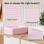 Large Shallow Organizing Baskets 15x11x5.1 Inches - Rope Woven Storage Bins for Bathroom, Shelves, Cube Closet, Light Pink 2 Packs