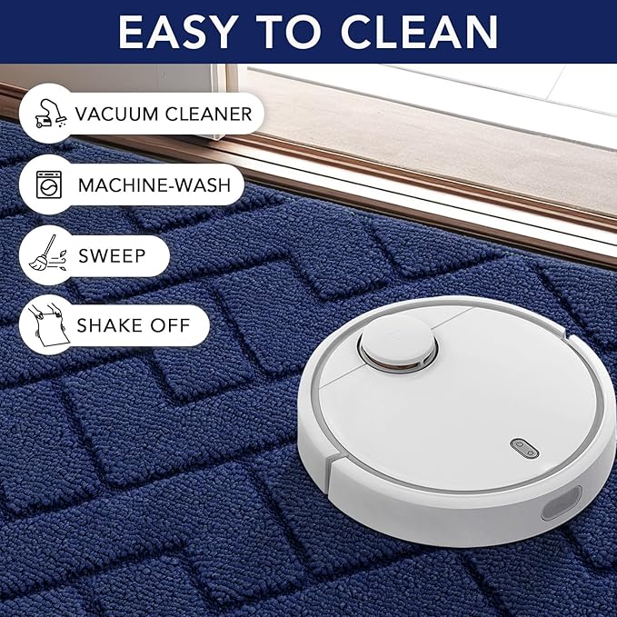 hicorfe Front Door Mat Outside Entrance,32"x40" Absorbent Muddy Dirt Resist Welcome Door Mats Outdoor Indoor,Stain and Fade Resistant,Non Slip Backing Entry Mat Doormat for Entryway(Navy Blue)