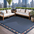 Beverly Rug Outdoor Rug 6x9 Modern Bordered Area Rugs for Indoor and Outdoor Patio Easy to Clean Non Shedding Living Room Porch Garden Washable Outside Carpet (6 x 9 Blue)