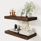 12 Inch Deep Floating Shelves, 24 x 12 Floating Shelf for Books, Rustic Wood Deep Wall Shelves for Home Storage & Display, 2" Thicked Shelves for Kitchen, Living Room, Bedroom, Rustic Brown, 2 Pack
