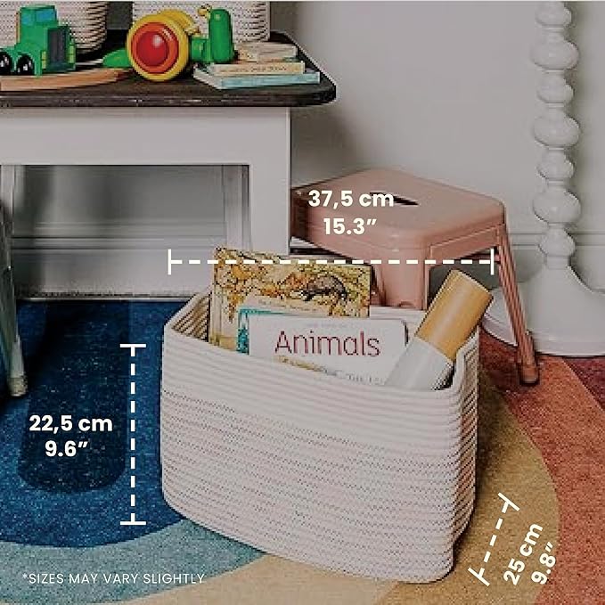 OrganiHaus Set of 3 Woven Storage Baskets for Organizing, Cotton Rope Organizer Bins for Shelves, Closet & Nursery, Dog Toy Basket, Decorative Bins for Toys, Towels & Books - 15x10x9, Rainbow Stitches