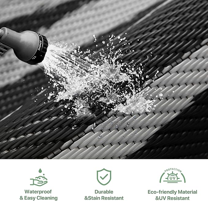 GENIMO Outdoor Rug 5'x8' Waterproof for Patio Decor, Reversible Outdoor Plastic Straw Rug Carpet, Camping Mats for Outdoor, RV, Backyard, Deck, Balcony, Picnic, Black & Grey