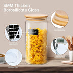 Extra Large Glass Flour and Sugar Storage Containers with Airtight lid,105 floz x1 & 48 floz x1 [Set of 2] Big Glass Jars with Bamboo Lids, Air Tight Food Jar for Cereal, Pasta, Rice, Coffee
