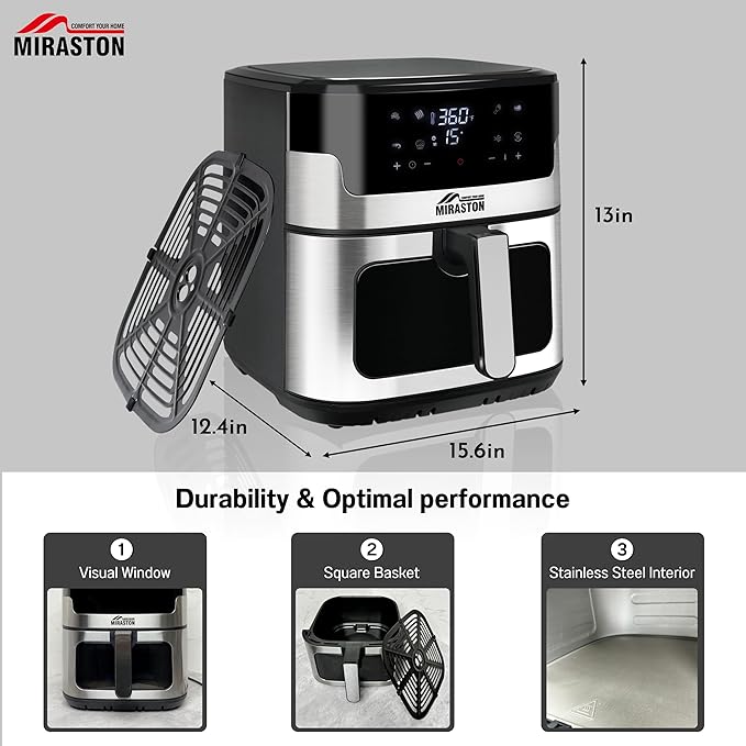 8.5QT Air Fryer, Family Size Digital Air Fryers, Nonstick Square Basket, Smart Touchscreen with 8-Preset, Air Frying, Reheat Leftovers, Party Food, Fast Cooking, Dishwasher-Safe, for Kitchen