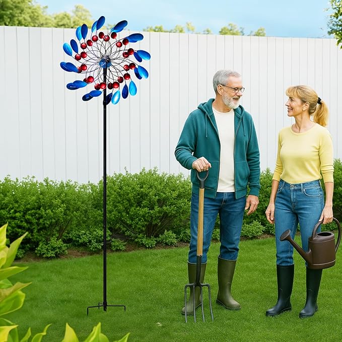 Solar Wind Spinners Outdoor, Colorful Large Garden Wind Spinners with Stake, Lawn Decor Windmill for Yard, Patio, Backyard (24'' W x 88'' H)