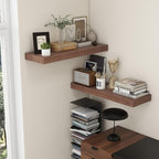 Deep Floating Shelves for Wall, 36'' x 12'' Rustic Large Floating Shelves Set of 2, 12 Inch Deep Walnut Wood Wall Shelves for Living Room Bathroom Laundry Room Bedroom Kitchen Home Office - Walnut