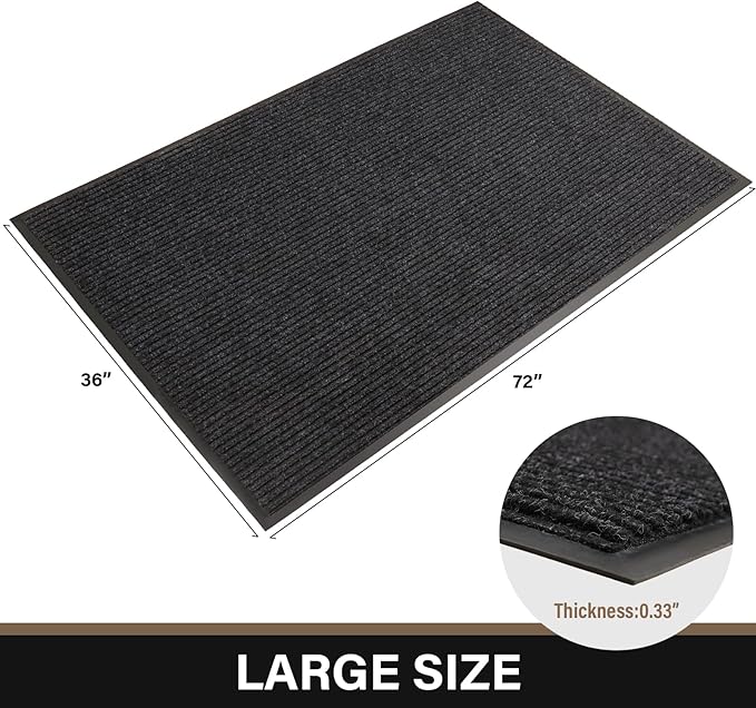 Large Front Door Mat, 72" x 36" Durable Front Doormat, Heavy Duty Large Welcome Door Matt for Home Entrance, No Slip Rubber Low Profile Door Mats for High Traffic Area