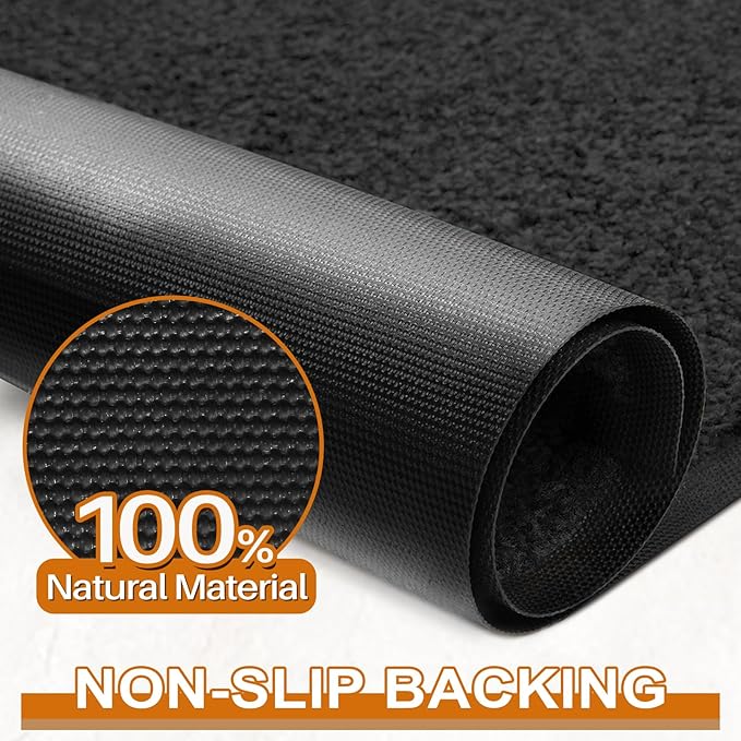 Mibao Dirt Trapper Door Mat for Indoor Outdoor, Waterproof All-Season, All-Weather Doormat, Heavy Duty Non-Slip Entrance Rug, Low Profile Absorbent Entrance Mat Carpet, 30" x 18", Black