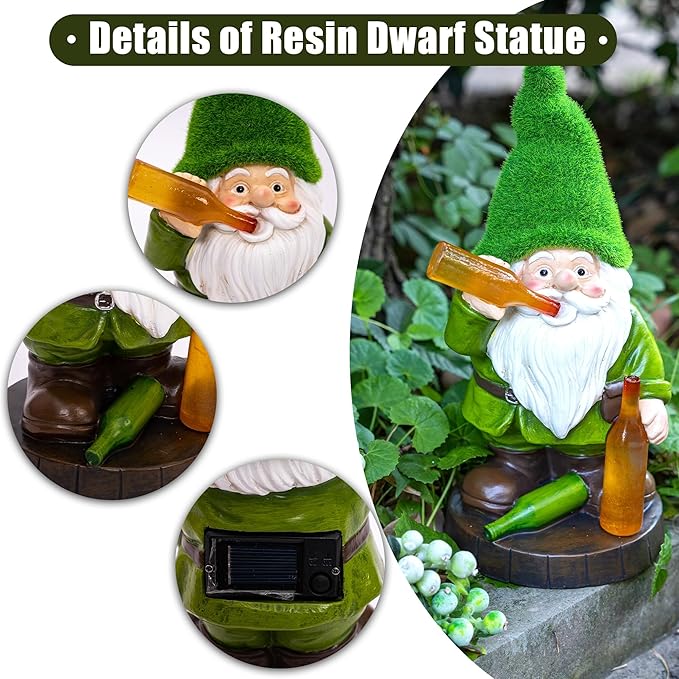Topadorn Solar Gnome Garden Decor, Garden Gnome Sculptures with Solar LED Lights, 12'' Resin Outdoor Figurine for Yard Patio Decor Lawn Ornaments Porch Gifts
